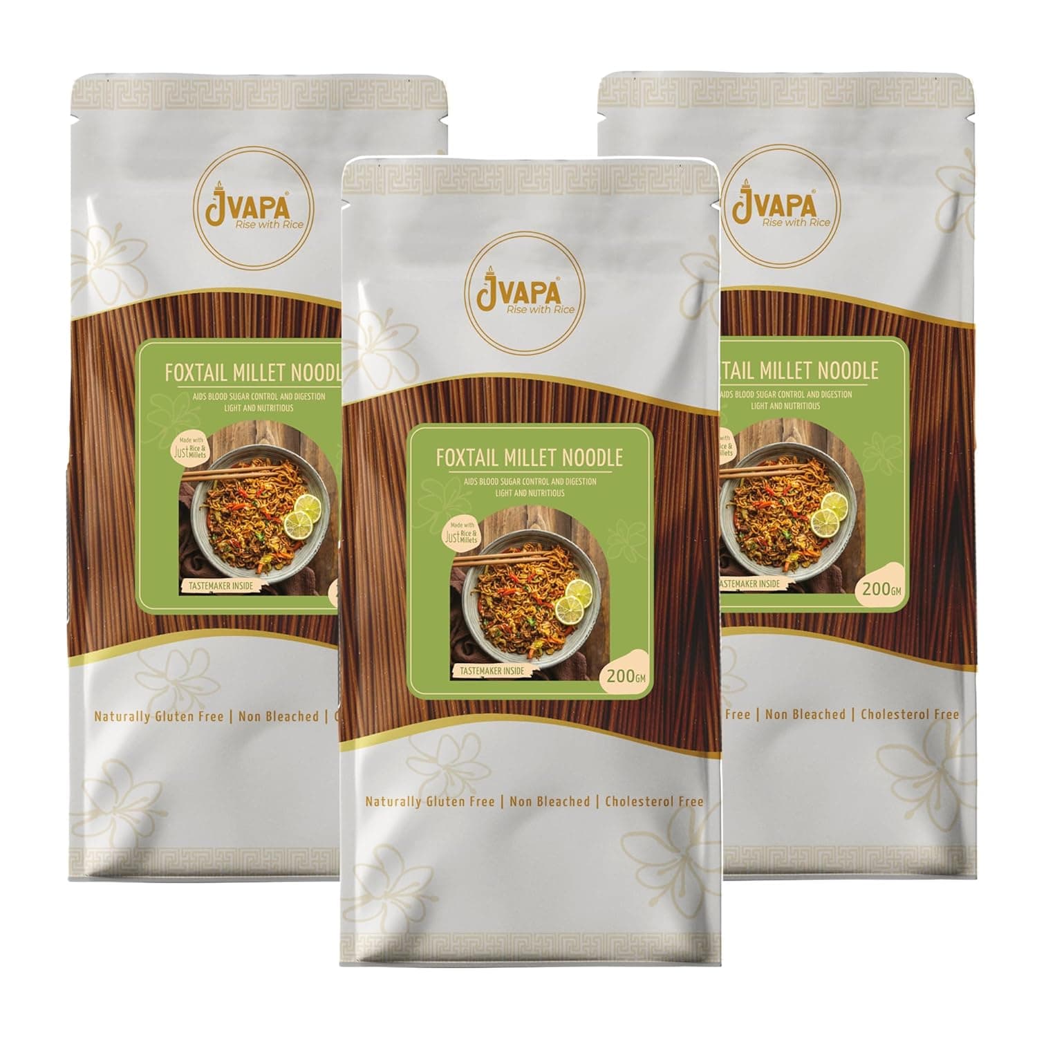Jvapa Millet Noodles - Made with just Foxtail Millets & Rice | Naturally Gluten Free - 600 gm (200 gm x Pack of 3),Non Bleached, Low GI Noodles with Masala Seasonings