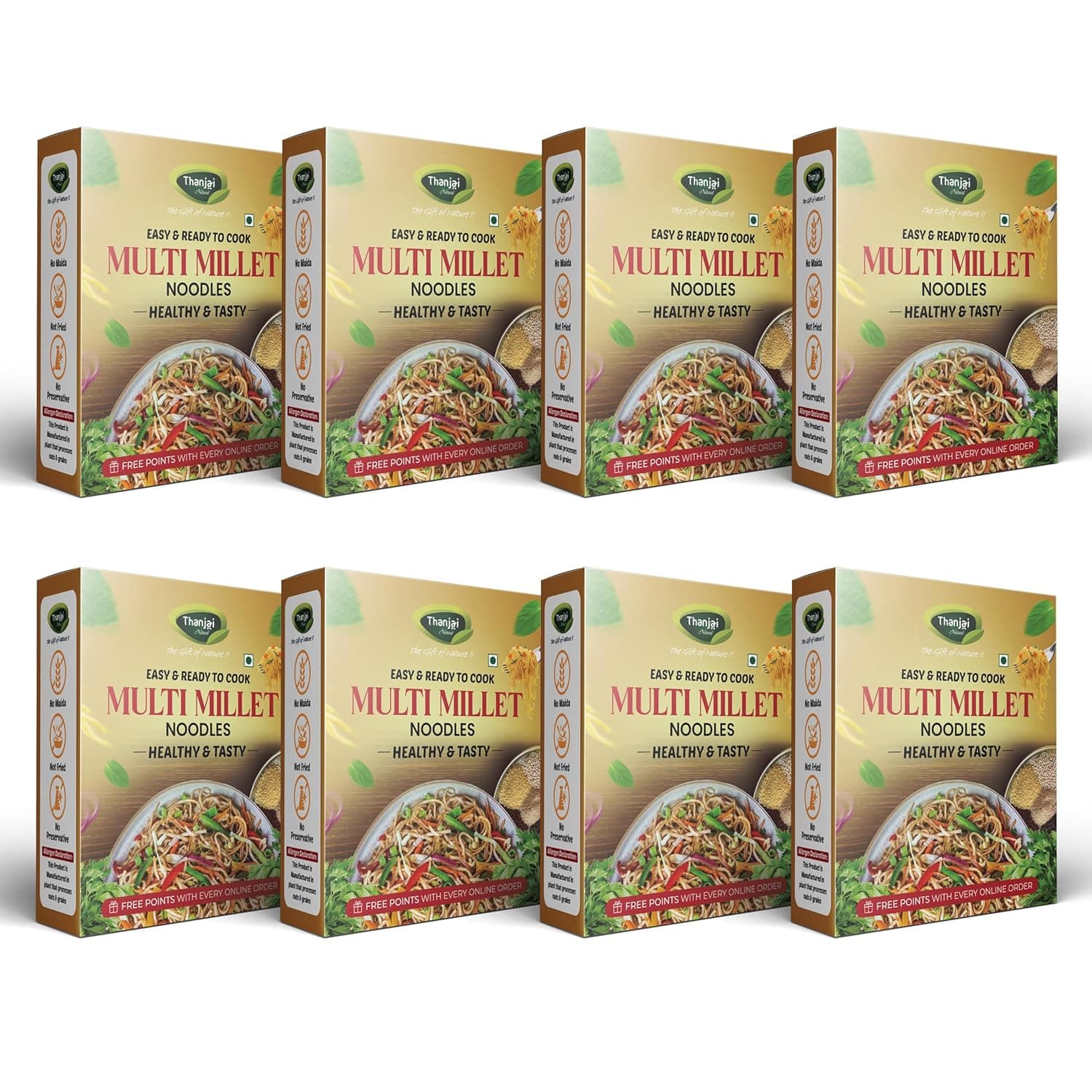 Thanjai Natural Multi Millet Noodles 180 Grams X 8 (No Maida Hakka Noodles, Not Fried, No MSG, Classic and Mild Millet Noodle No Preservatives, No Chemicals, No Artificial Extract)