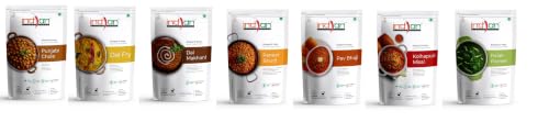Indian Kitchen Foods Freeze Dried Gluten-Free Ready to Eat Jain Curry Combo- Chole, Dal Fry, Dal Makhani, Paneer Burji, Pav Bhaji, Veg. Kolhapuri, Palak Paneer, Pack of 7