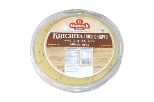 Ganesh Khichiya Rice Crispie Jeera Papad 400g | Jain Suitable No Onion No Garlic | Gluten Free | No Preservatives | Ready to Fry | Chawal Papad PACK OF -2