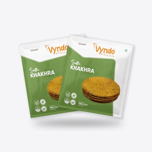 Vyndo Sattu Khakhra Pack of 2 (200g Each) | Millet-Based Gujarati Dry Snacks | High Protein & Fiber | Gluten-Free, No Palm Oil | Healthy Protein-Rich Snack for Kids & Adults.