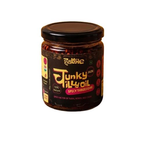 Spicy Threesome Chunky Chilli Oil (Jain) 80g – No Garlic No Onion | Indo-Chinese-Korean Fusion | Premium Spicy Oil