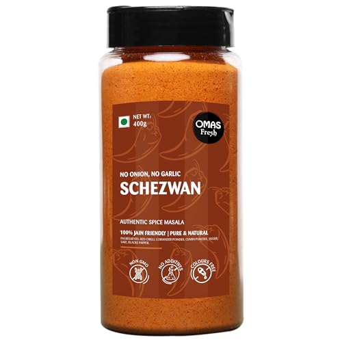 Omas Fresh Jain We-Desi Schezwan Seasoning | No Onion, No Garlic Masala Best for Making Noodles, Pasta, Fried Rice, Nachos (400g) Big Saver Pack