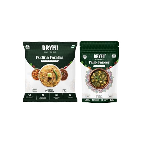 Dryfii Ready to Eat Pudina Paratha (5 Pieces, 1 Pack) & Jain Palak Paneer Combo | Freeze Dried | Refreshing Flavor | No Onion No Garlic