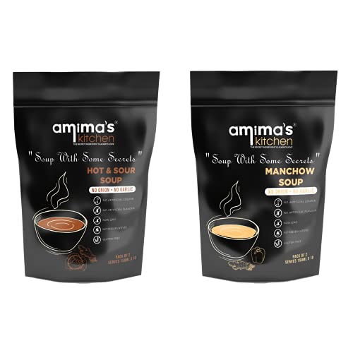Amima's Kitchen Combo Of Hot & Sour + Manchow Jain Soup (No Onion No Garlic) - 100 Grams (Pack of 2) | Instant Soup Mix Powder | Ready To Cook | No Artificial Flavour & Colour | Gluten Free | Non GMO | Healthy Soup