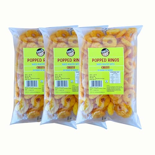 Snack First Popped Rings Cheese, Pack of 3, No Onion No Garlic, Jain, Puffed Snack, Corn Ring, Healthy Snack, Each 80g
