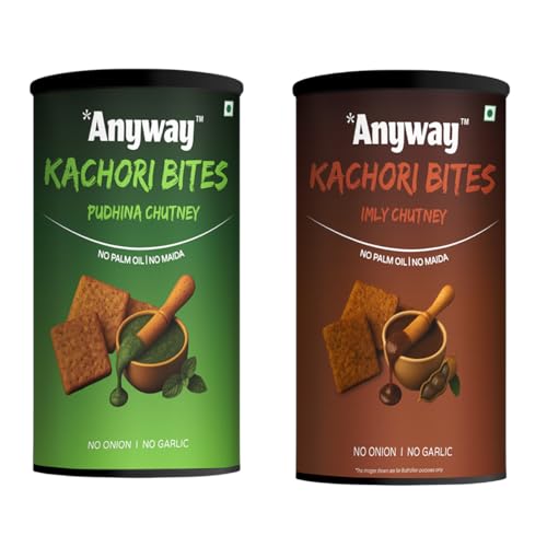 Anyway Kachori Bites pudina & imly Chutney Flavour | No Maida No Palm Oil | Multigrain Snack | Kota's Bold Street Kachori in a Pack | Sweet Tangy Flavour | No Onion No Garlic | Ready to Eat indian snack | (120g - pack of 2, pudina and Imly Chutney combo)
