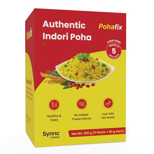 Instant Indori Khatta Mitha Poha 300 gram (60 * 5) With Indori Sev 100 gram (Indori Poha With Sev 100 Gram)
