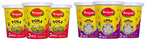 Amajain Instant Sattvik Poha 70g Pack of 3 Ready to Eat Jain Friendly No Preservatives and Amajain Instant Sattvik Upma 70g Pack of 3 Ready to Eat Jain Friendly No Preservatives