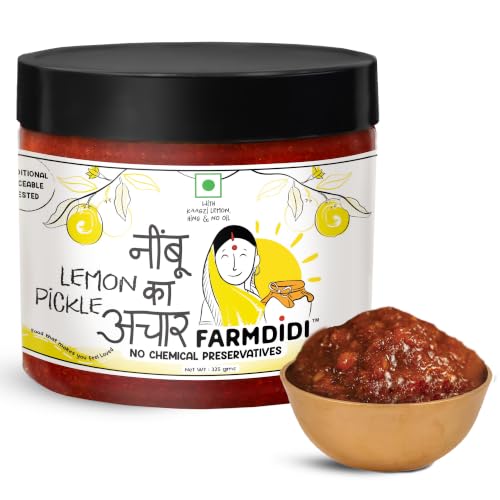 FarmDidi Crushed Lemon Pickle 325g in Fresh | Homemade Oil-Free Nimbu ka Achar with No Onion or Garlic | Traditional Lemon Chunda Style Sweet & Sour Pickle | Grandma’s Taste, Indian Homemade Achar
