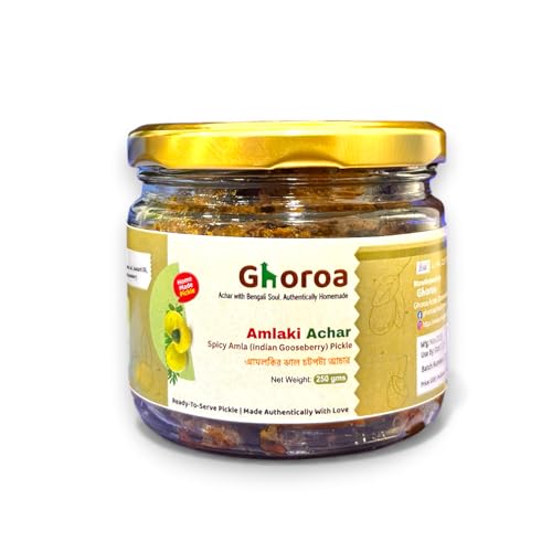 Amla (Amlaki) Achar by GHOROA - Jhal Chatpata | Authentic Homemade Bengali Spicy Indian Gooseberry/Amlaki Pickle in Mustard Oil | 250 g| Seedless Amla Pickle Without Onion & Garlic | Less Oil, Preservative-Free Indian Gooseberry Pickle