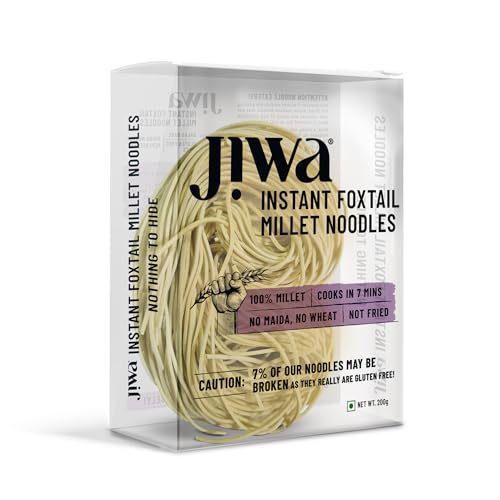Jiwa Instant Foxtail Millet Noodles | Cooks in 7 minutes | Ready to Cook | 100% Millet | No Maida, No Atta | Not Fried | Gluten Free | 200 g (Pack of 3)