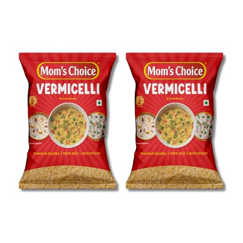 Mom’s Choice Shortcut Plain Vermicelli | 100% Suji | No Maida | 100% Pure Veg | Source of Protein | Cholesterol Free | Non-Sticky | Easy to Cook | No Artificial Flavours & Colours | Pack of 2 | 400g x 2