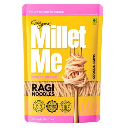 Millet Me by Kuizeens Ragi Noodles - 110G |100% Millet Noodle|Protein-Rich | Easy-to-Make | Fresh & Flavourfull | No MSG |No Preservatives|Ready in Minutes | Jain | No Onion & Garlic