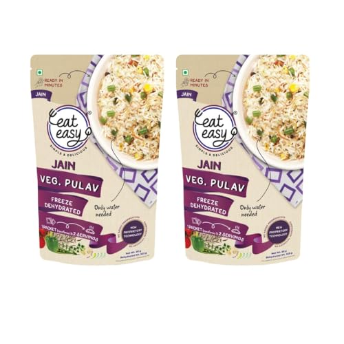 Eat Easy Ready To Eat Jain Veg Pulav- 95gm (Pack of 2) | Freeze Dried, Lightweight, No Moisture, Expands After Adding Hot Water, Instant Pulao/ Vegetable Rice for Travel, Camping & Trekking, Train/Flight, Quick Lunch Dinner