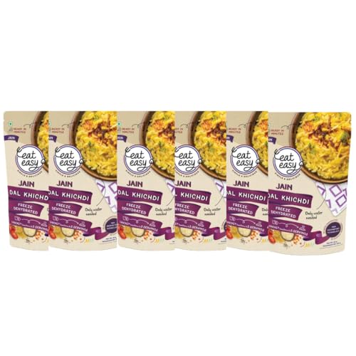 Eat Easy Ready To Eat Jain Dal Khichdi, 92gm (Pack of 6) | Light on Stomach High Protein & Fiber, Freeze Dehydrated Healthy Instant Food for Travel, Office | No Preservatives | No Onion, No Garlic | Just Add Water and Cook