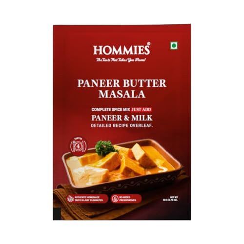 Hommies Dhaba Style Paneer Butter Masala Curry Spice Mix (Pack of 4) | Ready to Cook in 15 mins | Just Add Paneer and Milk | Shahi Paneer Butter Masala Spice Mix | Serves 4 | Made with Cashew Nuts | No Preservatives | 200 gm (50 gm each)