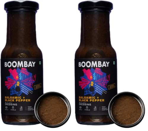 BOOMBAY Balsamic + Black Pepper Salad Dressing 220g | Nothing Artificial | No Bad Oils | No Refined Sugars | Plant Based | No Onion or Garlic | Use for Pasta Topping, Marinade, Dip with Bread, Pickle