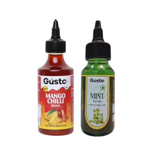 Gusto Foods Mango Chilli Mint Delight (Mango Chili + Mint Syrup) | Salad Dressing, Dipping Sauce & Seasoning | For Iced Teas, Mocktails, Cocktails Drinks, Juices | Refreshing Flavour Concentrate