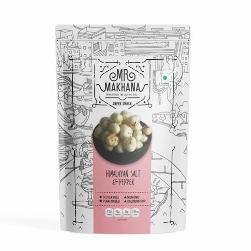 Mr. Makhana Roasted Makhana and Foxnuts | Healthy Snacks | Gluten Free | MSG Free | Antioxidant | Rich Calcium | Zero Trans Fat | Zero cholesterol (Himalayan Salt & Pepper)55gm