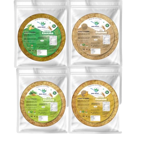 Landroot Assorted Khakhra Pack | 4 Varieties (Methi, Jeera, Ginger Chilli, Mangroli) | Zero Maida | Vegan & Jain Friendly | High Fiber Healthy Snack | 180g x 4 Packs