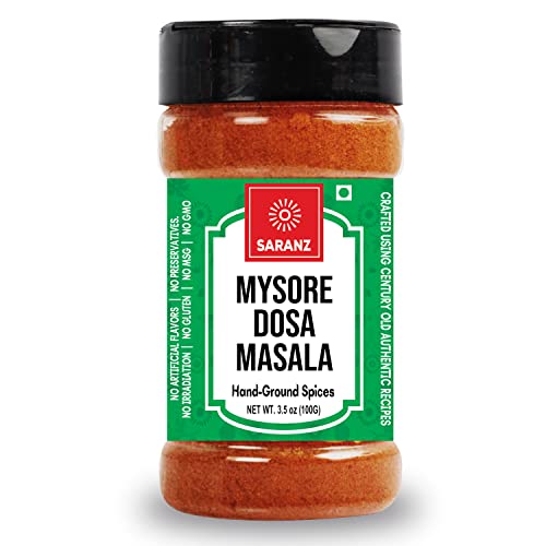 SARANZ Mysore Dosa Masala Indian Spice, 100 Grams Sprinkler Jar | Instant Dosa Masala, Ready to Use, No Added Colours, Premium Artisanal Spices, Rich & Strong Flavour
