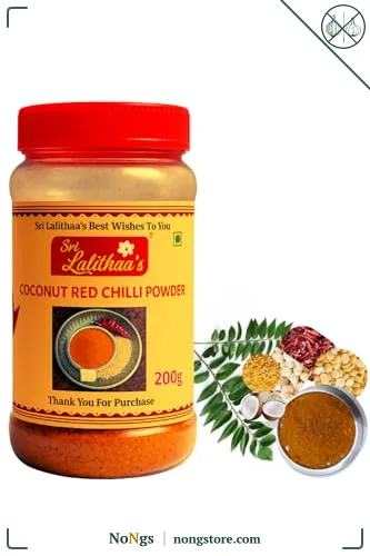Sri Lalithaa’s Coconut Red Chilli Powder (Thengai Podi/Kobbari Karam Podi) – Authentic South Indian Spice Mix | No Onion, No Garlic | No Artificial Flavours or Colours