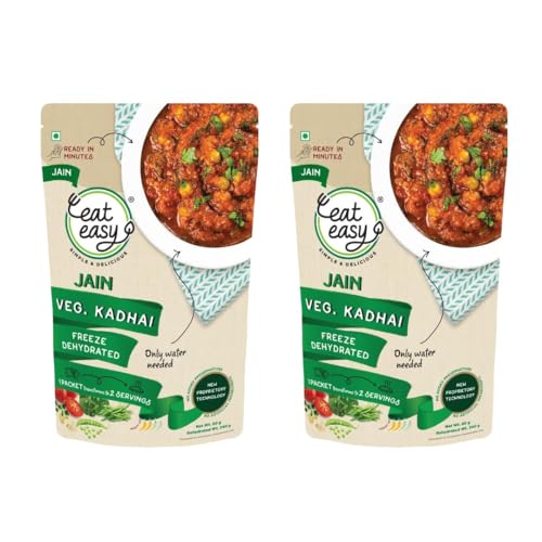 Eat Easy Ready To Eat Jain Veg Kadhai, 85gm of 1 Pack, Instant Food, Indian Meal, Travel Food, No Preservatives, No Added Artificial Colours & Flavours, Just Add Water and Cook (Pack of 2)