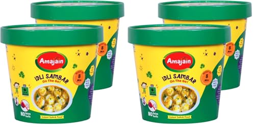 Amajain Instant Sattvik Healthy Idli Sambar, Ready-to-Eat, No Added Preservatives, No Added Flavours, Jain-Friendly, 90g (Pack of 4)