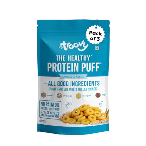 Troovy Healthy High Protein Puffs | Cheese & Herbs Flavoured | No Palm Oil, Cholesterol or Trans Fats | Made with Multiple Millets, Grains and Dal (80g (Pack of 3))