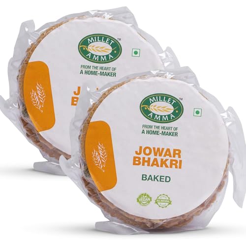 Millet Amma Baked Jowar Bhakhri - 360 Gms | (Pack of 2 - Each 180 Gms) | Ready to Eat | Best Choice for Snack Time, Parties & Events | Healthy Traditional Gujarati Snacks