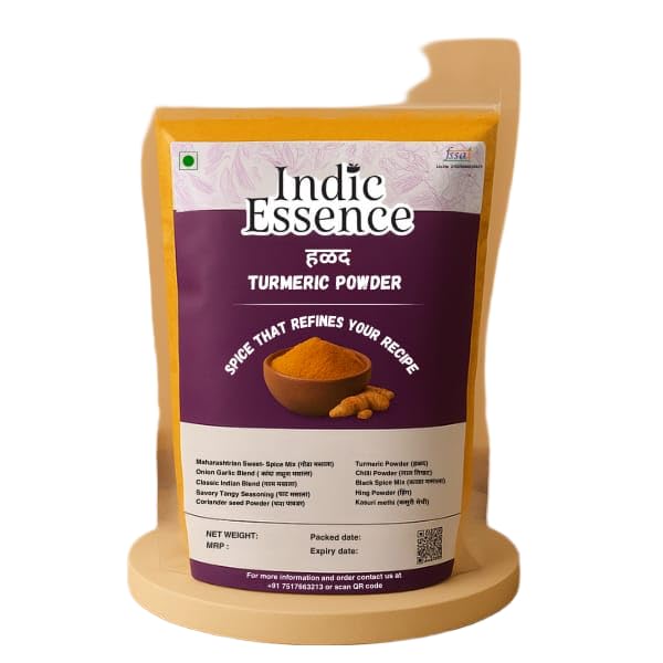 Indic Essence Pure Turmeric Powder (Halad) - 250g And No Onion No Garlic Combo | Chilli Powder, Coriander Seed Powder & Turmeric (100g Each)