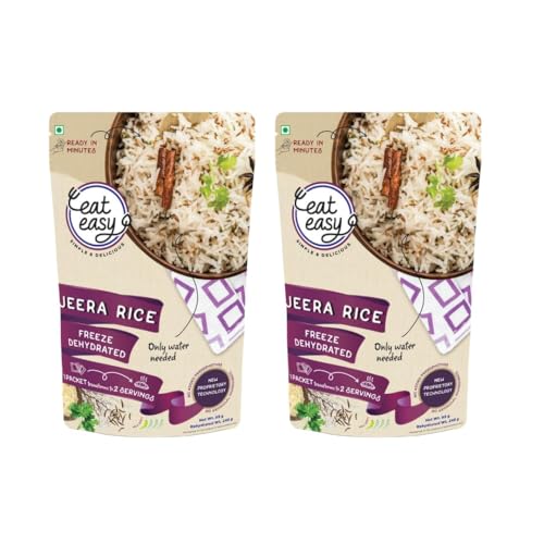 Eat Easy Ready To Eat Jeera Rice- 95gm (Pack of 2) | Freeze Dehydrated, Nutritious & Healthy Instant Food for Travel, Camping | No Preservatives, No Added Artificial Colours & Flavours | Just Add Water and Cook
