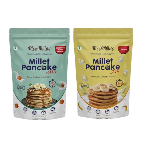 Millet Pancake Mix (150g X 2) Caramel, Vanilla & Banana, Sweetness Of Jaggery, No Maida, No Wheat, No Preservatives, Vegetarian, Eggless, Healthy Breakfast for Family (Jain Friendly)