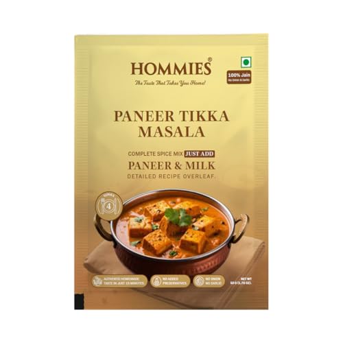 Hommies Dhaba Style Jain Paneer Tikka Masala Curry Spice Mix | No Onion No Garlic | Ready to Cook in 15 Mins | Just Add Paneer & Milk | Authentic Jain Curry Masala | Serves 4 | No Preservatives | Pack of 4 (200g, 50g Each)
