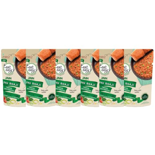 Eat Easy Ready To Eat Jain Pav Bhaji, 65gm (Pack of 6) | Just Add Water and Cook | No Onion No Garlic, Vegetarian Healthy Instant Food for Travel, Trekking, Campign | No Preservatives | No Added Artificial Colours & Flavours