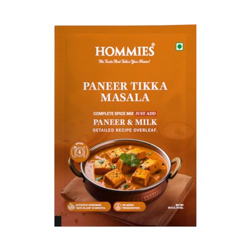 Hommies Dhaba Style Paneer Tikka Masala Curry Spice Mix | Ready to Cook in 15 mins | Just Add Paneer and Milk | Shahi Paneer Tikka Masala Spice Mix | Serves 4 | Made with Cashew Nuts | No Preservatives | 50 gm each (Pack of 4)