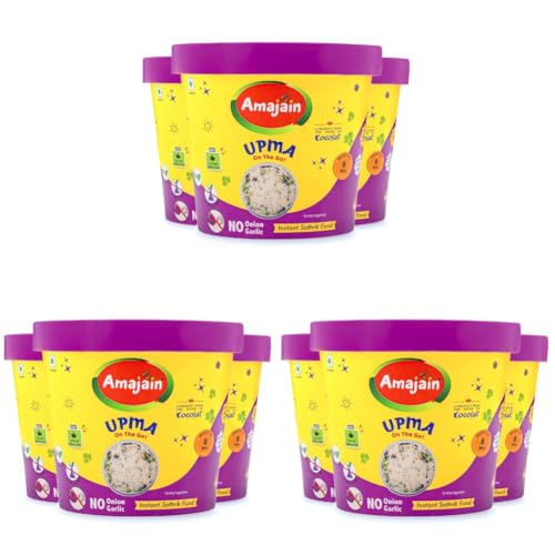 Amajain Instant Sattvik Healthy Upma, Ready-to-Eat, No Added Preservatives, No Added Flavours, Jain-Friendly, 70g (Pack of 9)