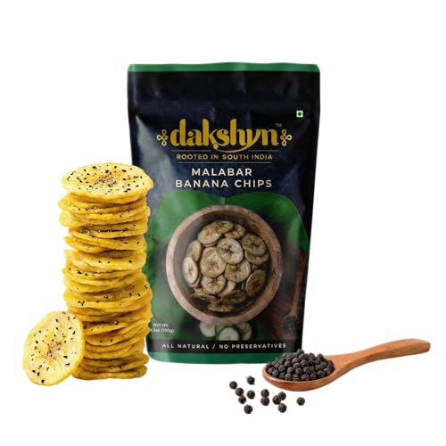 Dakshyn Malabar Salt n Pepper Banana Wafer Chips with Rock Salt (200g x Pack of 2) | Jain Snacks For Fasting Upvas | Oil Free Snacks | Healthy, Gluten Free, Vegan, Plant Based | Falahari Snack