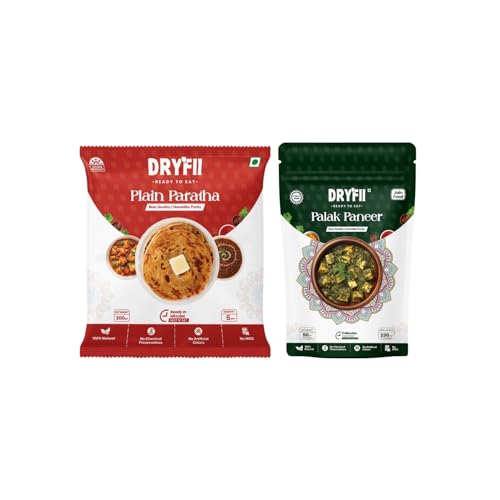 Dryfii Ready to Eat Plain Paratha (5 Pieces, 1 Pack) & Jain Palak Paneer Combo | Freeze Dried | Protein Rich Meal | No Onion No Garlic