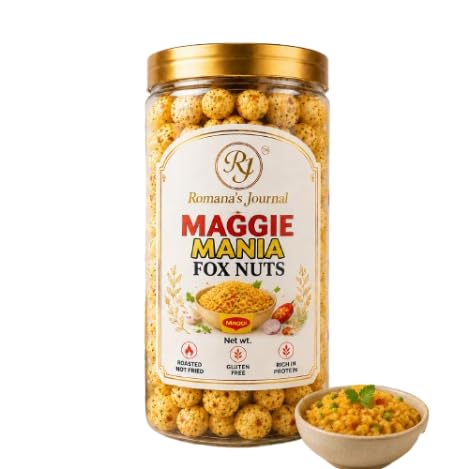Romana's Journal Roasted Makhana (Fox Nuts) Snack | Crunchy & Flavorful Roasted Lotus Seeds | Multiple Flavor Options Available | Light Everyday Snacking Choice | Tea Time, Travel & Office Snack | Carefully Roasted (Maggie Mania)