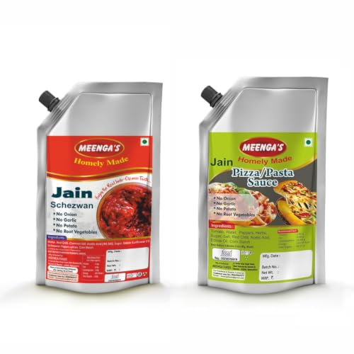 MEENGA’S Jain Schezwan & Jain Pizza Pasta Sauce Combo – 250g Each | No Onion No Garlic | 100% Veg | Ready-to-Eat Indo-Chinese & Italian Sauces for Momos, Noodles, Pasta & Snacks