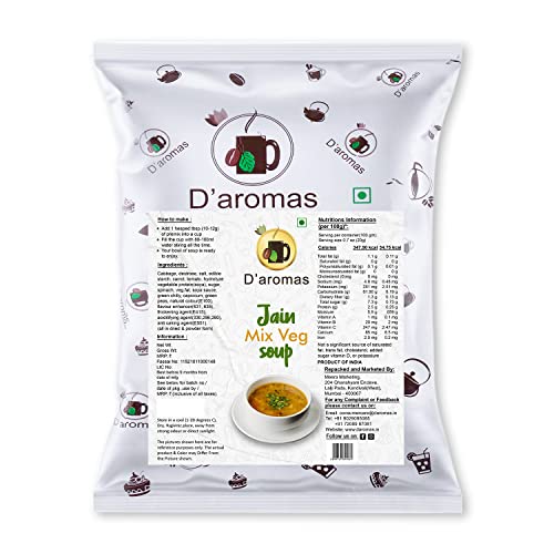 D'aromas Instant Mix Veg Soup 4.5Kg, Instant Premix Powder With No Onion & No Garlic, Instant Mix Powder, Veg Soup, No Artificial Flavour & Colour (Each 500gm) (Pack Of 9)