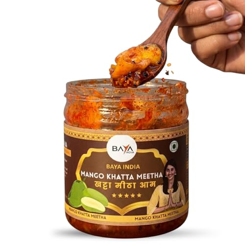 Baya India Khatta Meetha Mango Pickle | Sweet & Tangy Aam ka Achar | Homemade Style | No Chemical & No Preservatives | Traditional Indian Pickle | No Onion No Garlic | 700g Plastic Jar (700g)