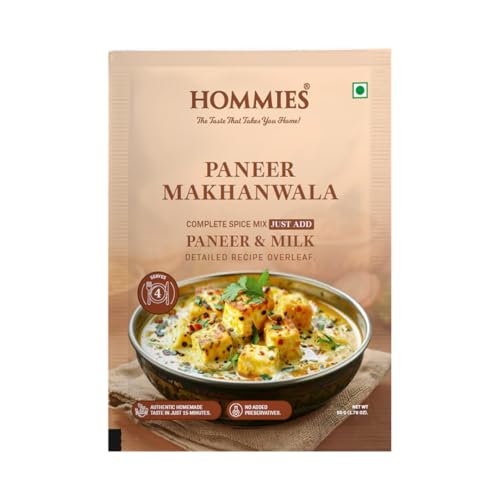 Hommies Dhaba Paneer Makhanwala Curry Spice Mix | Ready to Cook in 15 Mins | Just Add Milk & Paneer | Serves 4 | Shahi Curry Masala with Cashew Nuts | No Preservatives | Pack of 4 (200g, 50g Each)