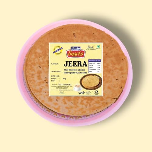 Tasty Snacks High Protein & High Fiber Khakhra – Jeera Flavor | No Maida | No Palm Oil | Jain Roasted Indian Snack | 800g (Pack of 4)