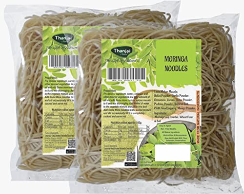 Thanjai Natural Moringa Noodles 180 Grams X 2 (No Maida Hakka Noodles, Not Fried, No MSG, Classic and Mild Millet Noodles No Preservatives, No Chemicals, No Artificial Extract)