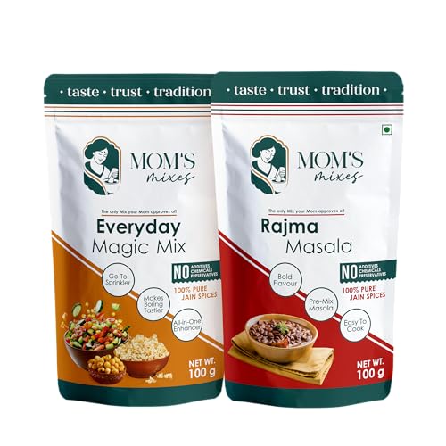 Mom’s Mixes Combo of 2 | Everyday Magic Mix + Rajma Masala | 100% Pure Jain Spices | No Onion No Garlic | No Preservatives | No MSG | No Added Colours | 200g