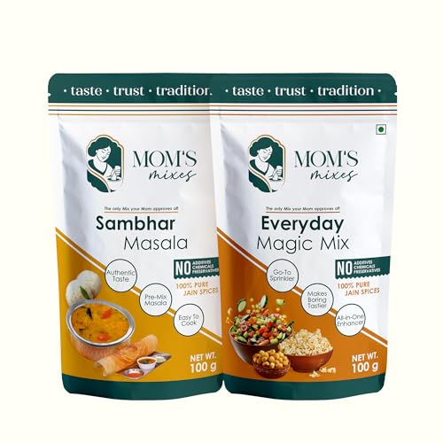 Mom’s Mixes Combo of 2 | Sambhar Masala + Everyday Magic Mix | 100% Pure Jain Spices | No Onion No Garlic | No Preservatives | No MSG | No Added Colours | 200g