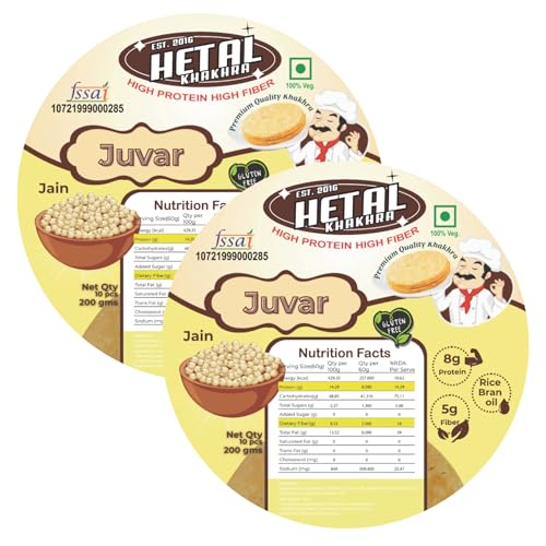 Juwar Khakhra JAIN | Gluten Free | Crispy| Ready To Eat | High Protein High Fiber| No Palm Oil | 200g Vacuum Pack Of 2